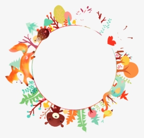 Fox Bear Forest Autumn Fall Leaves Flowers Wreath Frame - Round Background Images Png, Transparent Png, Free Download