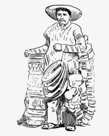 Basket, Man, Mexican, People, Vendor - Vendor Clipart Black And White, HD Png Download, Free Download