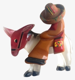 Bakelite Mexican Man On A Lucite Donkey Brooch - Figurine, HD Png Download, Free Download