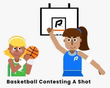 Basketball Contesting A Shot - Cartoon, HD Png Download, Free Download