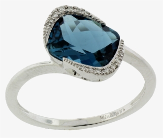 14k White Gold London Blue Topaz & Diamond Ring - Engagement Ring, HD Png Download, Free Download