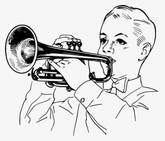 Boy Playing Cornet Svg Clip Arts - Musician Clipart Black And White, HD Png Download, Free Download
