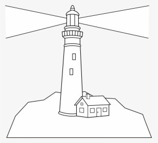 Colorable Lighthouse Scene Free - Clipart Lighthouse Black And White, HD Png Download, Free Download