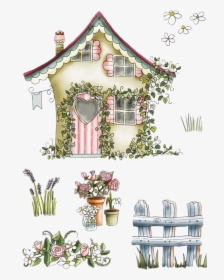 #cottage #house #home #fence #pathway #flowers #lavender - Country Garden Clipart Free, HD Png Download, Free Download