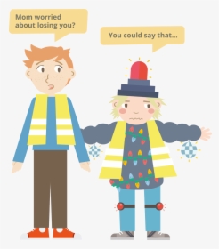 A Drawing Of Two Kids, One In A High-vis Vest And The - Cartoon, HD Png Download, Free Download