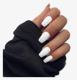 #nails #white #black #pngs #png #sticker #stickers - Short Coffin White Acrylic Nails, Transparent Png, Free Download