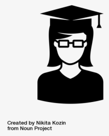 Stylized Icon Of Graduate With Long Hair And Glasses - College Graduate Student Black And White Cartoon, HD Png Download, Free Download