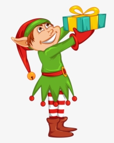 Transparent Cute Cartoon Christmas Elf With Gift For, HD Png Download, Free Download