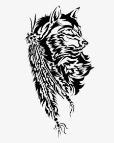 Tribal Wolf And Feathers By Starlightsmarti-d6u8p13 - Tribal Wolf Clipart Black And White, HD Png Download, Free Download