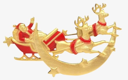 Santa Reindeer Sleigh - Christmas Gold Renas Png, Transparent Png, Free Download