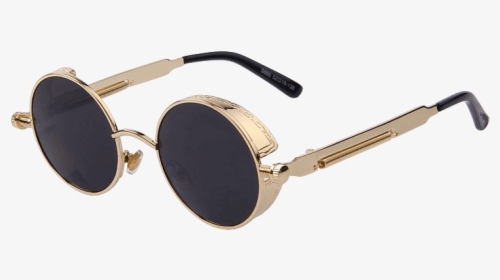 Vintage Women Gold Frame Steampunk Designer Sunglasses - Round Sunglass, HD Png Download, Free Download