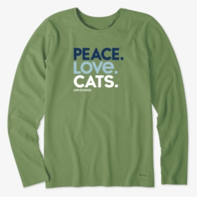 Women"s Peace Love Cats Long Sleeve Crusher Tee - Long-sleeved T-shirt, HD Png Download, Free Download