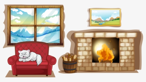 Fireplace Clipart Chimenea - Living Room Fireplace Clipart, HD Png Download, Free Download