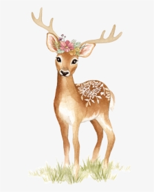 #watercolor #deer #doe #fawn #tattoo #floral #flowers - Reh Zeichnen Weihnachten, HD Png Download, Free Download