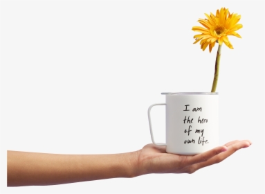 Girl Holding Mug With Flower In Hand - Gerbera, HD Png Download, Free Download