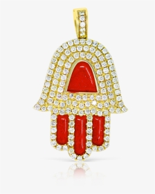 10k Yellow Gold Red Hamsa Pendant - Locket, HD Png Download, Free Download