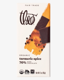 Theo Turmeric Spice 70% Dark Chocolate Bar, 3 Oz - Theo Chocolate, HD Png Download, Free Download