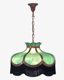 Antique Bent Green Slag Glass & Brass Hanging Light - Slag Glass Hanging Lamps With Fringe, HD Png Download, Free Download