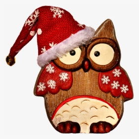 Owl, Figure, Wood, Christmas, Santa Hat, Cute, Snow - Chouette De Noel En Bois, HD Png Download, Free Download
