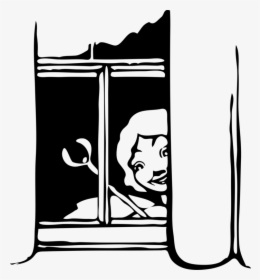 Line Art,art,recreation - Girl Peeking Out Window Cartoon, HD Png Download, Free Download