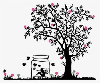 Diseño, Tarro, Árbol, Dibujo, Animación, Flor, Árbol, - Tree Silhouette With Swing, HD Png Download, Free Download