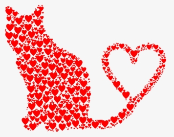 Cat 2 Silhouette Heart Tail Hearts Clip Art Line Of - Cat Clip Art Heart, HD Png Download, Free Download