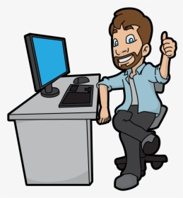 Cartoon Man At Computer, HD Png Download, Free Download