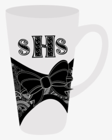 Monogrammed Latte Mug Black Lace Ribbon Bow Monogram - Coffee Cup, HD Png Download, Free Download