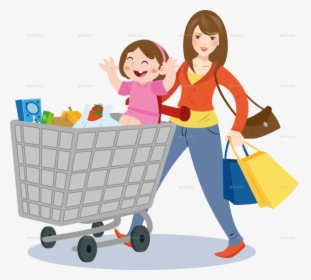 Mom Grocery Shopping Clipart Shopping Grocery Store - Mother With A Shopping Cart, HD Png Download, Free Download