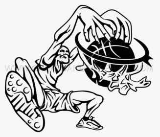 Dunk Drawing Easy - Basketball Dunk Cartoon Black And White, HD Png Download, Free Download