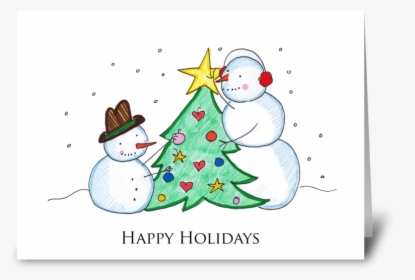 Happy Holidays Snowmen Greeting Card - Happy Holidays Snowman, HD Png Download, Free Download