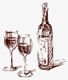 Wine Oak Barrel Common Grape Vine Whiskey - Bottle Of Wine Drawing Png, Transparent Png, Free Download