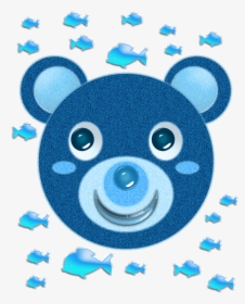 Blue Bear Face And Fish - Face Green Bear Cartoon, HD Png Download, Free Download