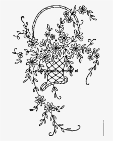 Embroidery Drawing Design - Flower Basket Design For Embroidery, HD Png Download, Free Download