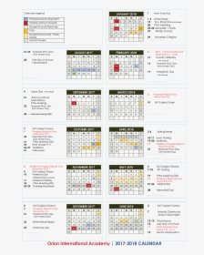 2017 2018 Academic Calendar Orion International Academy - Annual Calendar For Teacher, HD Png Download, Free Download