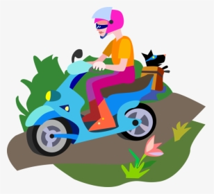 Vector Illustration Of Motorcyclist Rides Motor Scooter, HD Png Download, Free Download