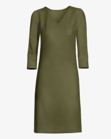 Army Green 3/4 Sleeve V Neck Shift Dress - Cocktail Dress, HD Png Download, Free Download