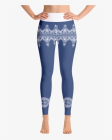Blue Yoga Leggings With Traditional Indian Borders - Leggings, HD Png Download, Free Download