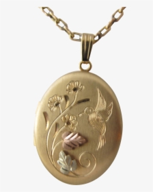 Vintage Gold Chain Locket In Tri Color With Chain Hummingbird - Locket, HD Png Download, Free Download