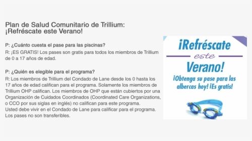 Trillium Refrescate Verano Piscina Faq - Swimming Goggles, HD Png Download, Free Download