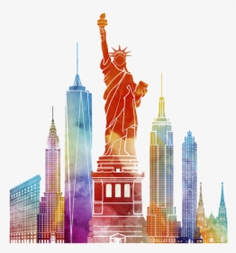 Newyorkcity City Watercolor Painting Illustration Comic - Statue Of Liberty, HD Png Download, Free Download