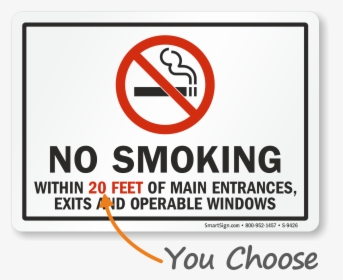 No Smoking Within 20 Feet Sign - Smoking Sign, HD Png Download, Free Download
