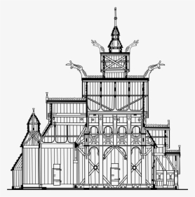 Stabkirche Gol Seitenriss Längsschnitt - Borgund Stave Church Drawing, HD Png Download, Free Download