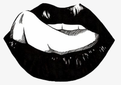 #lips #blackandwhite #aesthetic #tongue #cute #sexy - Sexy Black Lips Png, Transparent Png, Free Download
