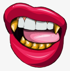 Lips Lipstick Red Trill Sexy Cute Kiss Hot Art Trendy - Cartoon Lips With Grill, HD Png Download, Free Download