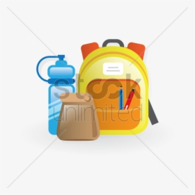 School Backpack, Lunch Bag And Water Bottle Vector - Lunch Bag And Water Bottle Clipart, HD Png Download, Free Download