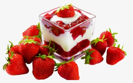 Cream And Strawberries In A Bowl, HD Png Download, Free Download