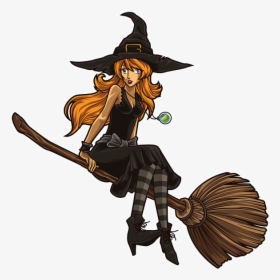 Witch Sitting On A Broom, HD Png Download, Free Download