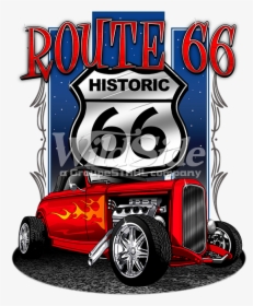 Route 66 With Shield Historic 66 And Hot Rod - Route 66 Historic Moto, HD Png Download, Free Download