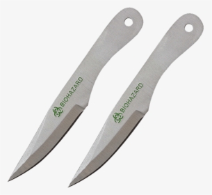 2 Piece Biohazard Chrome Drop Point Throwing Knives - Hunting Knife, HD Png Download, Free Download